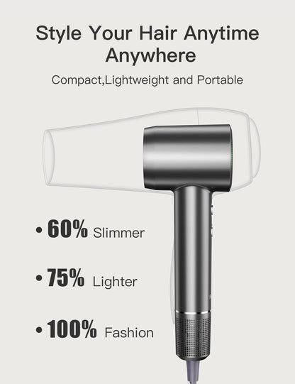 Fezax Negative Ionic High-Speed Hair Dryer with 11,0000 RPM Brushless Motor for Fast Drying, Professional Blow Dryer with Diffuser and Nozzle, Low Noise Hairdryer for Salon Home Travel, Black