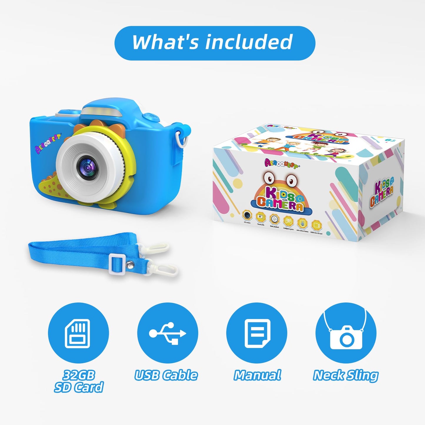 AEROQUEST Kids Camera Toys for Boys Ages 3-12,Dinosaur 1080P HD Digital Video Camcorder Camera for Kids,Christmas Birthday for Toddlers - 32GB SD Card Included