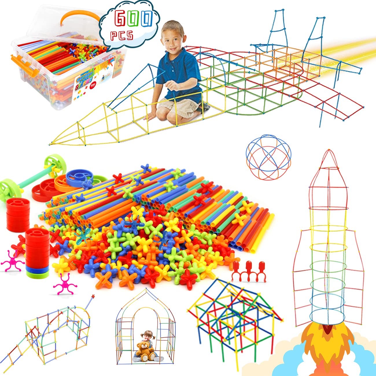 STEM Building Toys 600Pcs Interlocking Straws Kit