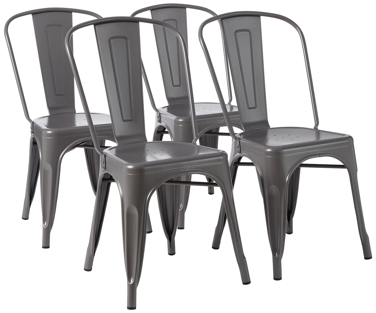 Amazon Basics Dark Grey Metal Dining Chairs, 4 Pack
