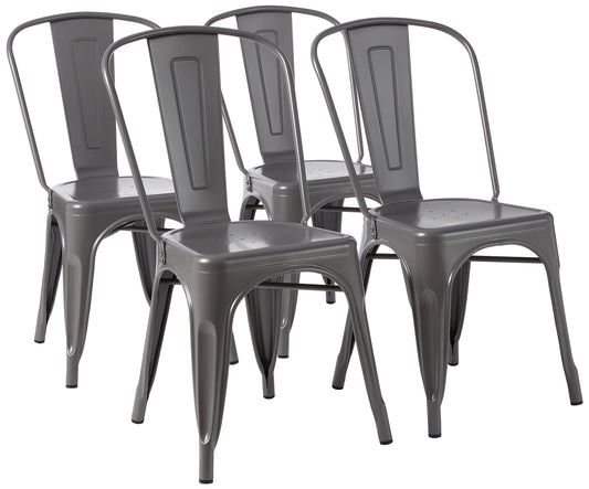 Amazon Basics Dark Grey Metal Dining Chairs, 4 Pack