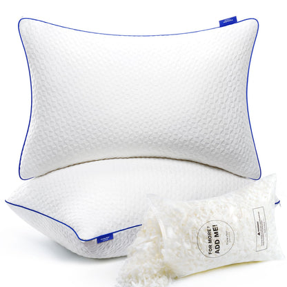 viewstar Shredded Memory Foam Pillows Queen Size Set of 2, Adjustable Firm Pillows for Side Back Stomach Sleepers, Bed Pillows with Washable Removable Cover 19"x 28"