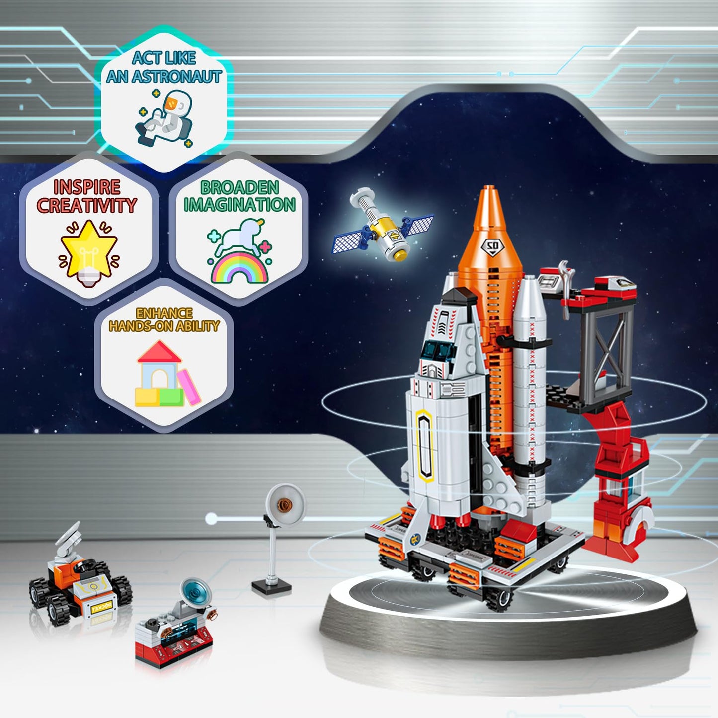 12 in 1 Aerospace Building Toys with Rocket Launcher.Space Shuttle Building Block Toys for Kids Aged 6-12.STEM Construction Toys.Work with other Building Block Brands.Idea Gifts for Space Fun Kids