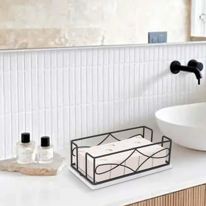 Winmien Napkin Holder with Marble Base, Guest Towel Paper Dispenser for Table, Modern Metal Napkin Stand, Ideal for All Kitchen Bathroom Vanity, Kitchen Decor Accessories (Matte Black, 3.2 Inch)