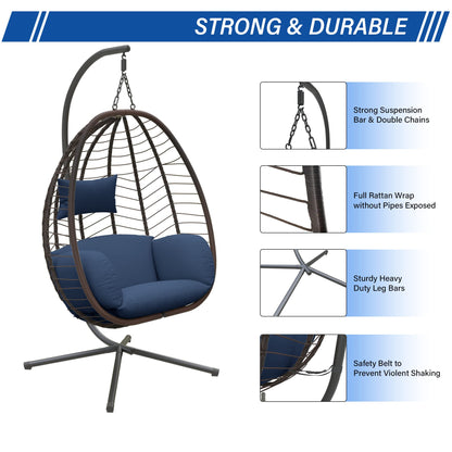 UPDATE: DEAD! ALAULM Egg Swing Chair Outdoor Indoor Wicker Rattan Hanging Chair with Stand 350lbs Capacity w/Strong Frame & UV Resistant Cushions for Patio Balcony Bedroom (Dark Blue)
