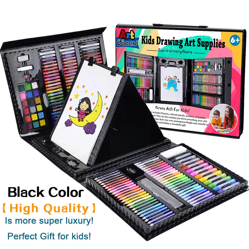 Art Supplies for Kids, Art Set, Art Kit, Drawing Kits, Art and Crafts with Origami Paper, Scissors, Markers, Kindergarten Homeschool Supplies Christmas Birthday Gift (Black)