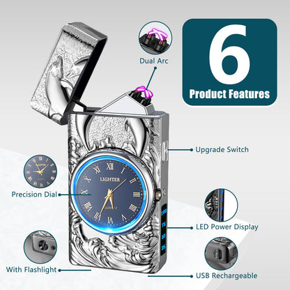 USB Rechargeable Plasma Arc Lighter with Clock Dial and Flashlight
