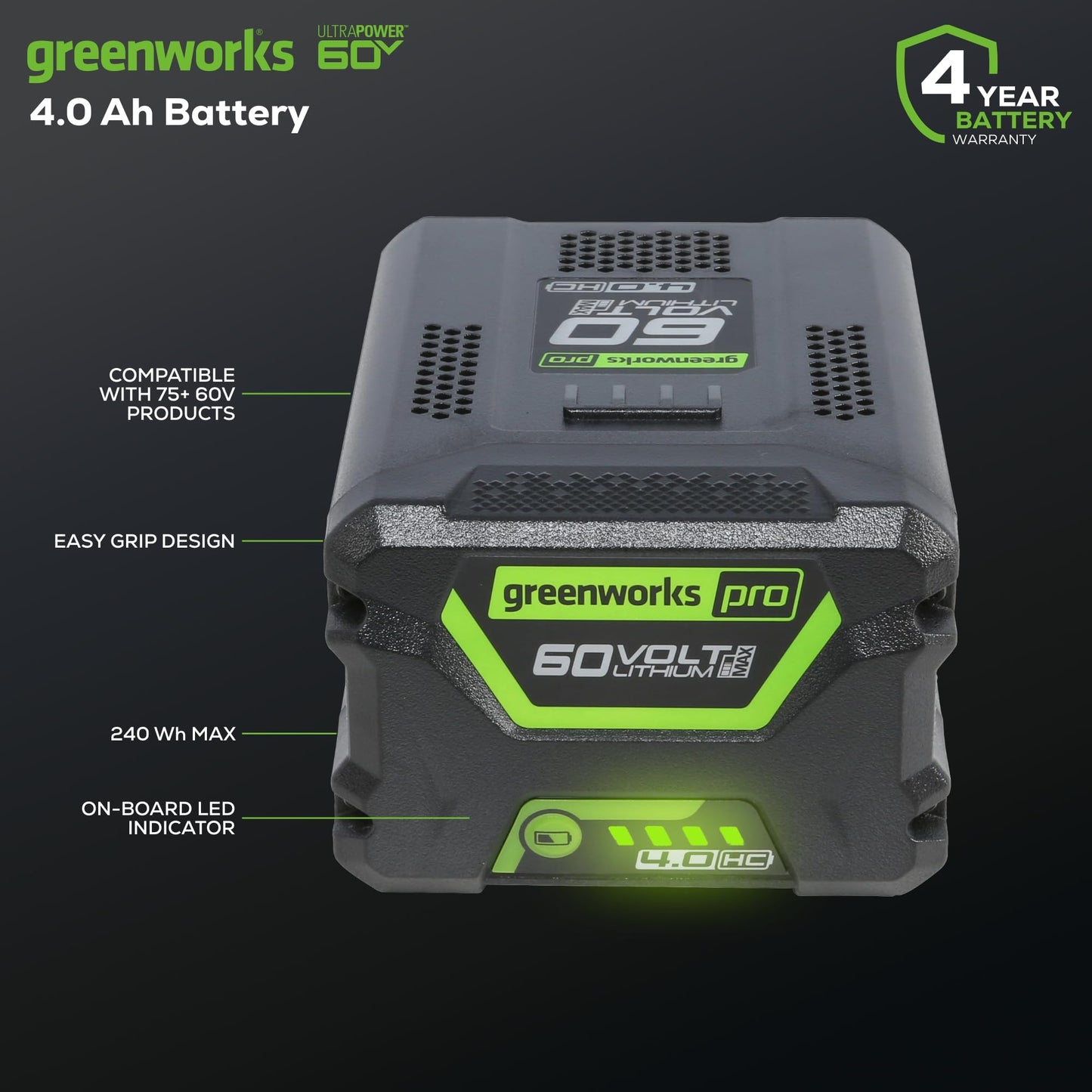 60V HC Battery by Greenworks for 75+ Tools