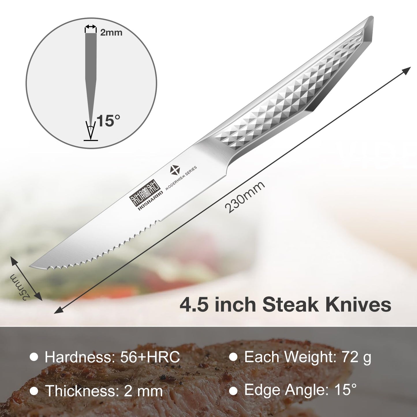 HOSHANHO Steak Knives Set of 6, 4.5 Inch Sharp Serrated Kitchen Steak Knife Set, High Carbon Japanese Stainless Steel Steak Knives with Ergonomic Handle