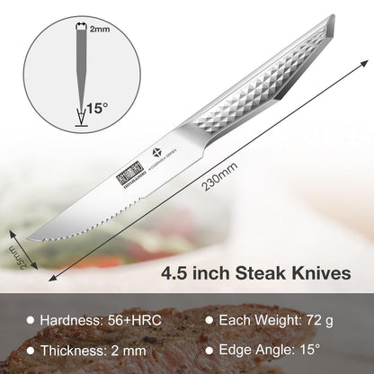 HOSHANHO Steak Knives Set of 6, 4.5 Inch Sharp Serrated Kitchen Steak Knife Set, High Carbon Japanese Stainless Steel Steak Knives with Ergonomic Handle