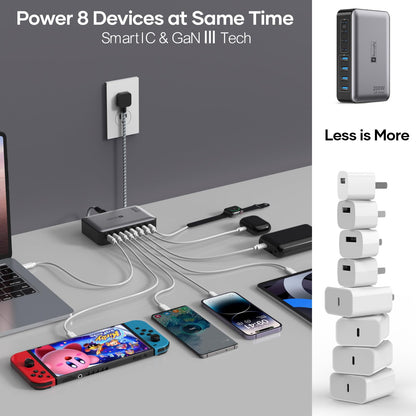 200W USB C Fast Charger Station with 8 Ports