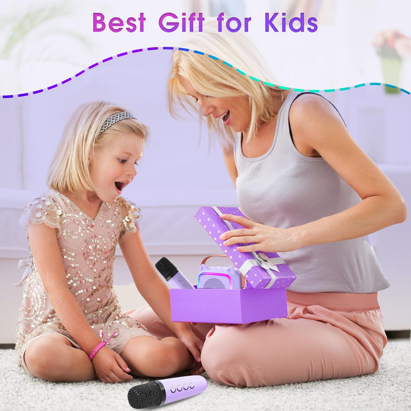 Mini Karaoke Machine for Kids with Bluetooth Mic