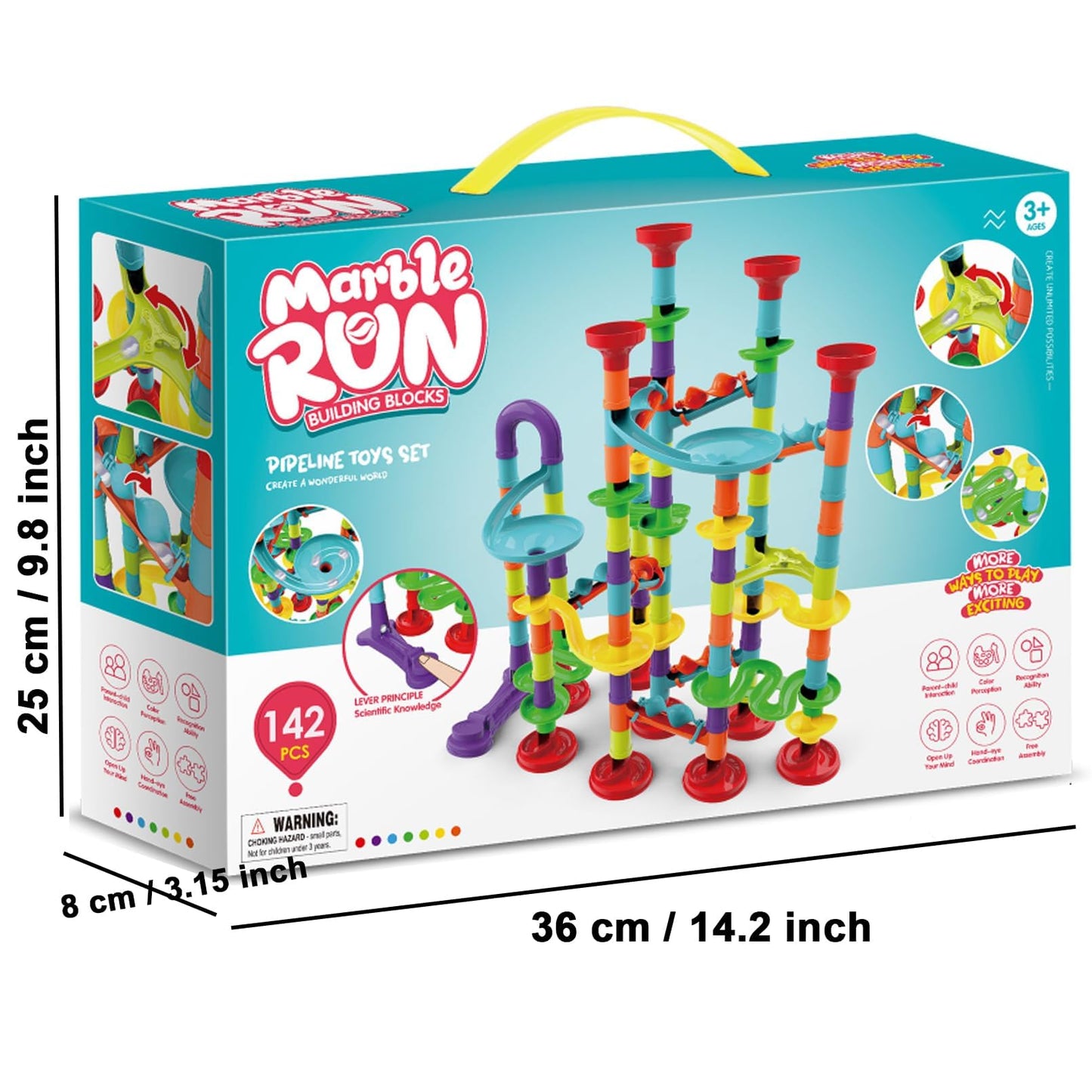 Marble Run Set, 142 Pcs Marble Race Track for Kids with Glass Marbles Upgrade Marble Works Set, Maze Game DIY Educational Playset Birthday Gift for Ages 3+