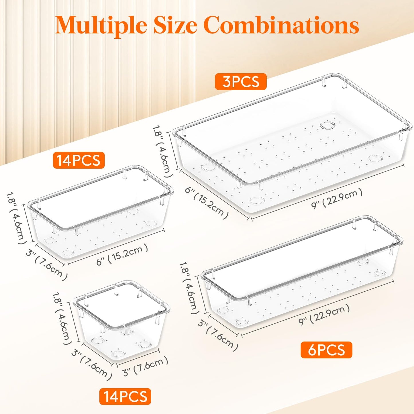 Lifewit 37PCS Clear Plastic Drawer Organizer Set