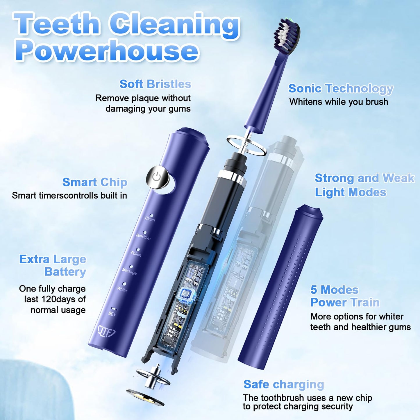 Electric Toothbrush with 6 Brush Heads & Timer