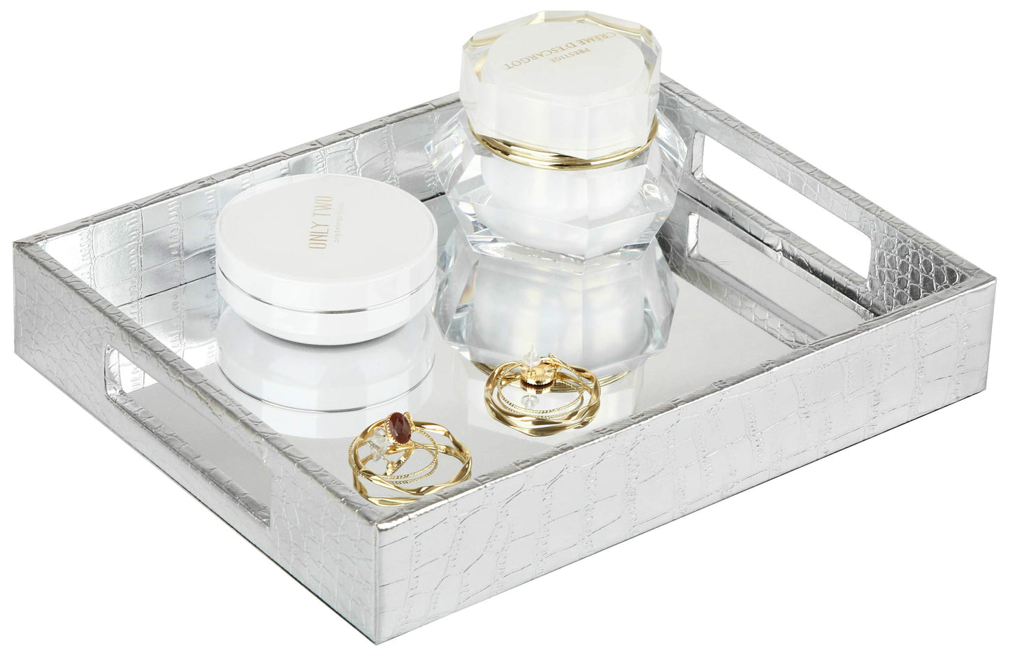 Silver Decorative Mirror Tray for Makeup Organizer