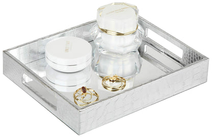 Silver Decorative Mirror Tray for Makeup Organizer