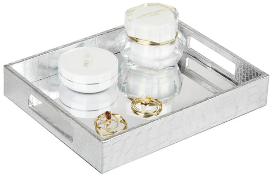 Silver Decorative Mirror Tray for Makeup Organizer