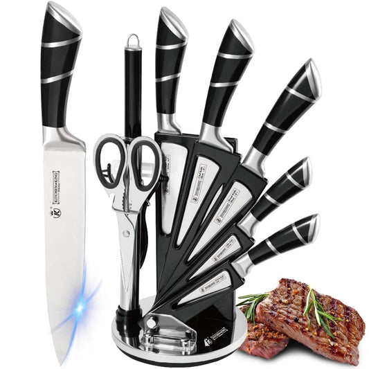 9-Piece Black Kitchen Knife Set with Block