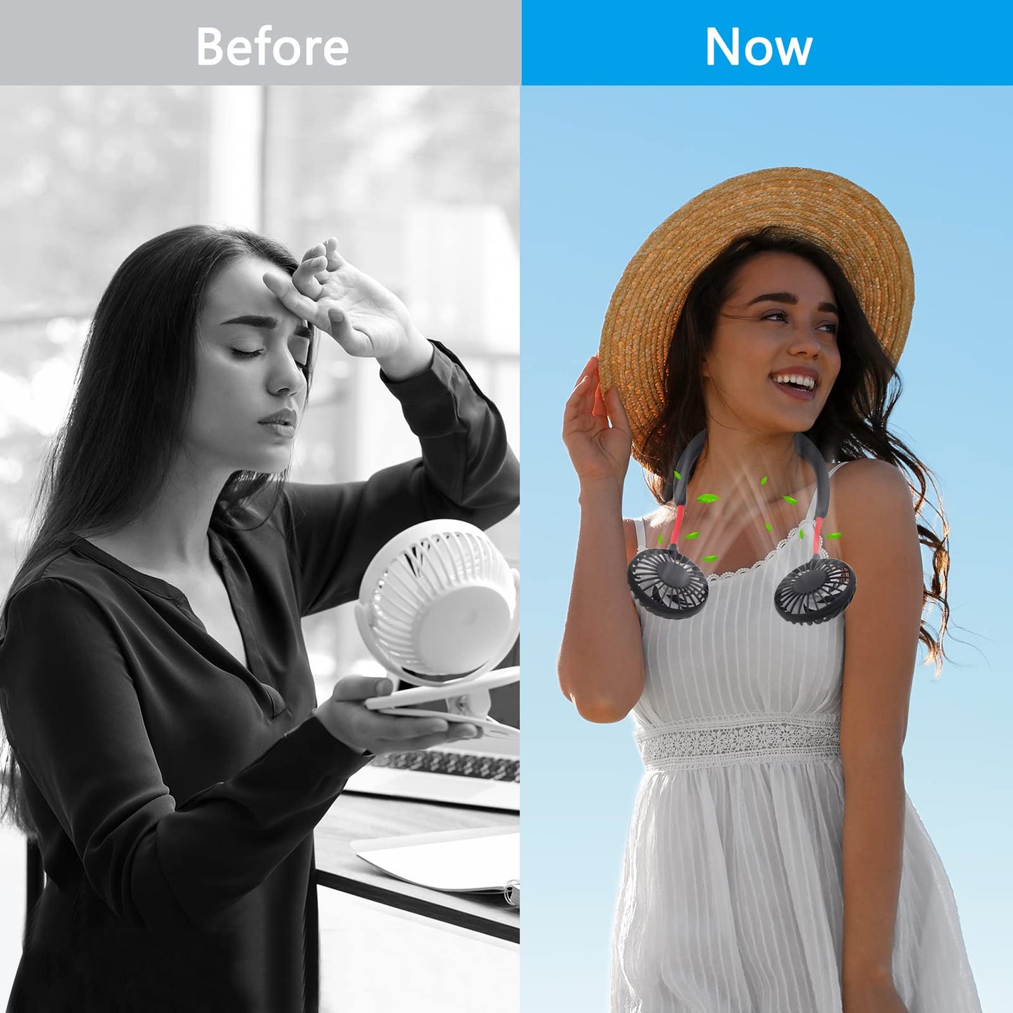 Portable Rechargeable Neck Fan with 360° Rotation