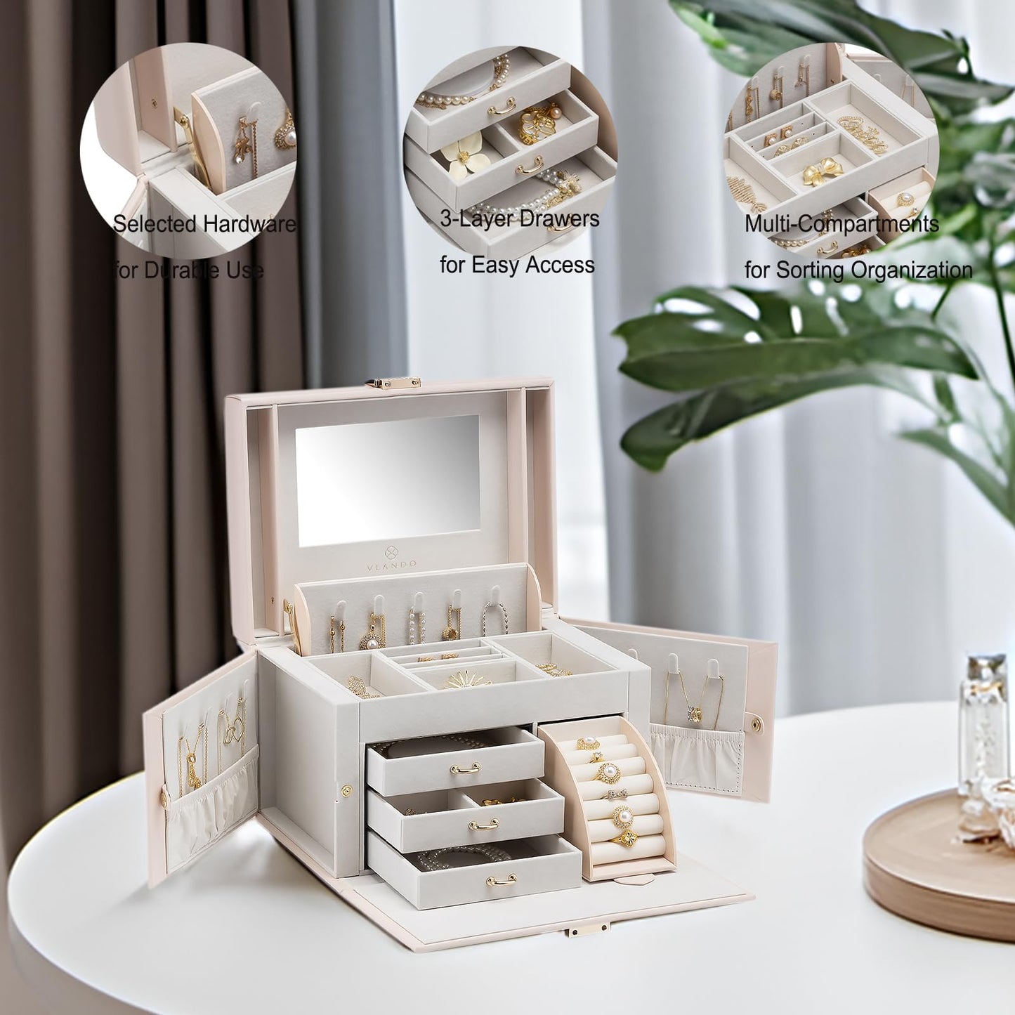 Vlando Pink Leather Jewelry Box Organizer
