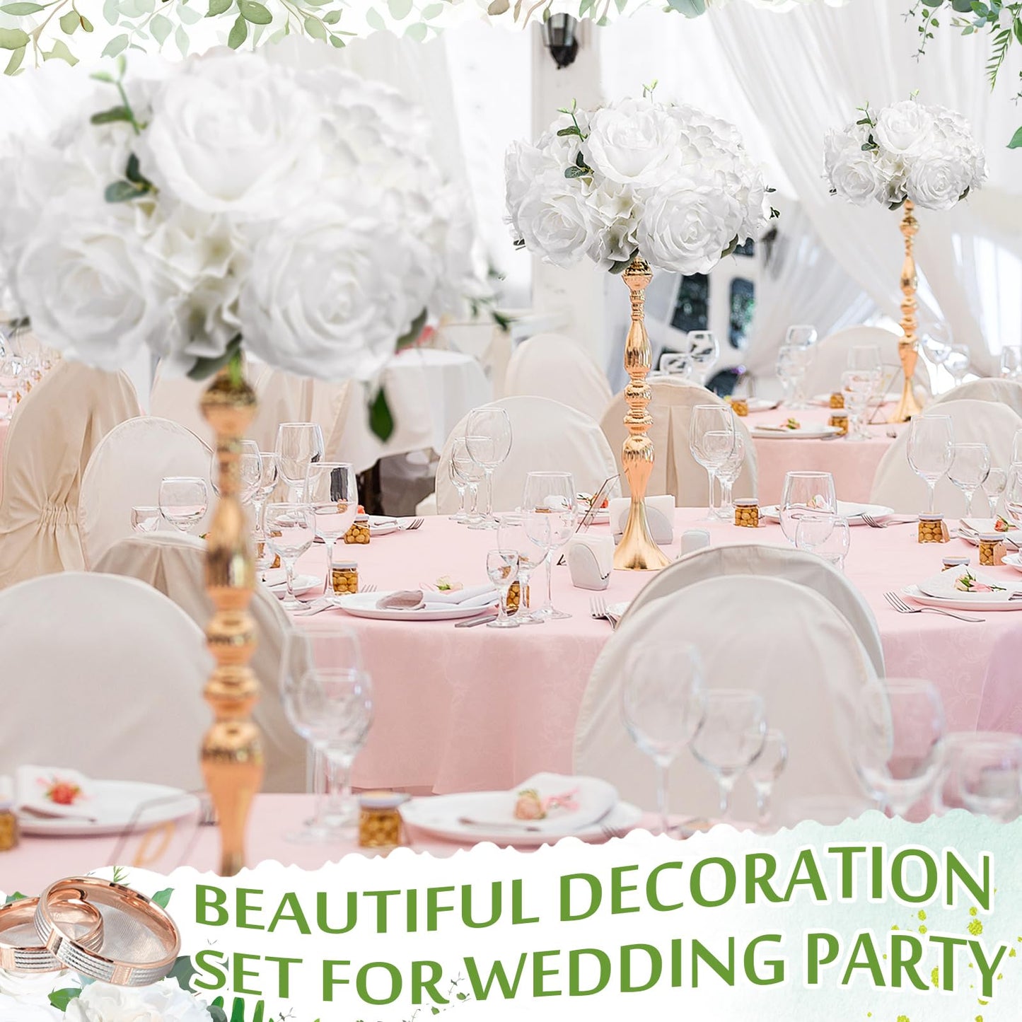 Zeyune 6 Pcs Wedding Centerpiece Table Decorations Artificial Flowers Rose Balls for Centerpieces Gypsophila Hydrangea White Flowers Floral Arrangements for Wedding Birthday Party (Rose Hydrangea)