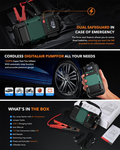 Portable Car Jump Starter and Air Compressor