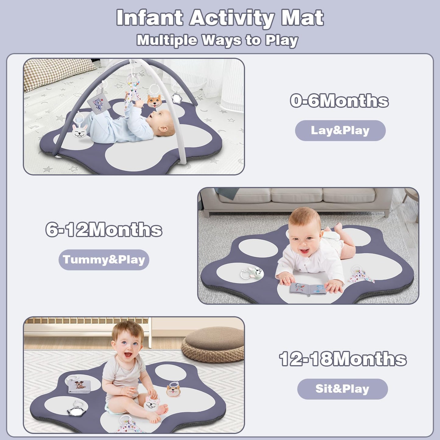 Oversized Cat-Shaped Baby Play Mat with Toys