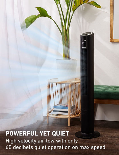 HOLMES 42" Digital Tower Fan with Accent Light, ClearRead Display, High/Low Brightness Level, 90° Oscillation, 5 Speeds, 4 Modes, 8-Hour Timer, Home, Bedroom or Office, Remote Control, Matte Black