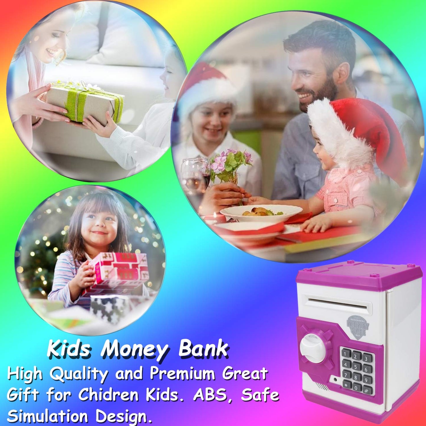 TOPBRY Piggy Bank for kids,Electronic Password Piggy Bank Kids Safe Bank Mini ATM Piggy Bank Toy for 3-14 Year Old Boys and Girls (White Pink)