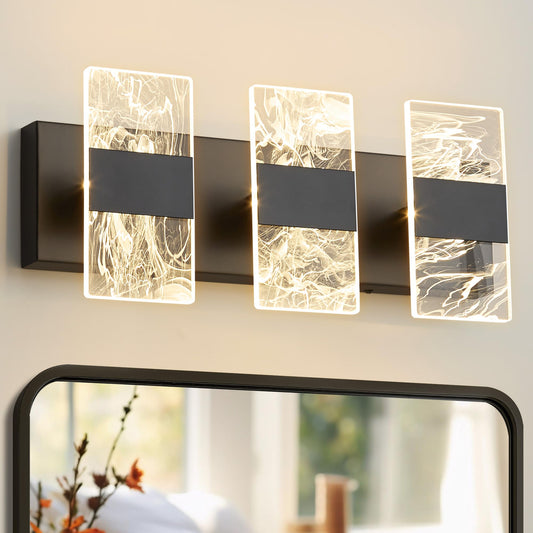 NADOSA Modern LED Bathroom Light Fixtures 3-Light Black Vanitys Light, 5CCT Adjustable Lighting Fixture Vanity Lights Over Mirror, Smoked Acrylic LED Vanity Lights for Bathroom
