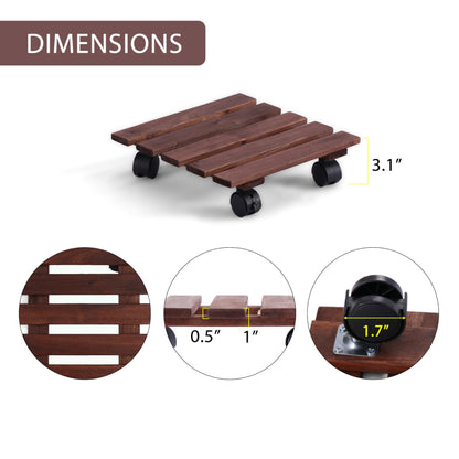 Acacia Wood Plant Caddy with 360 Wheels, Set of 2