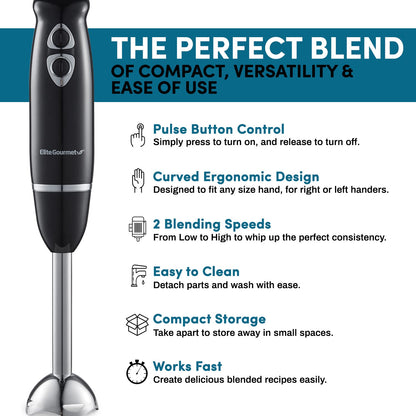 Elite Gourmet 500W Immersion Hand Blender with Steel Blades