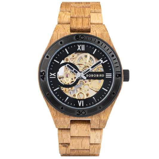 BOBO BIRD Men's Luxury Wooden Skeleton Watch