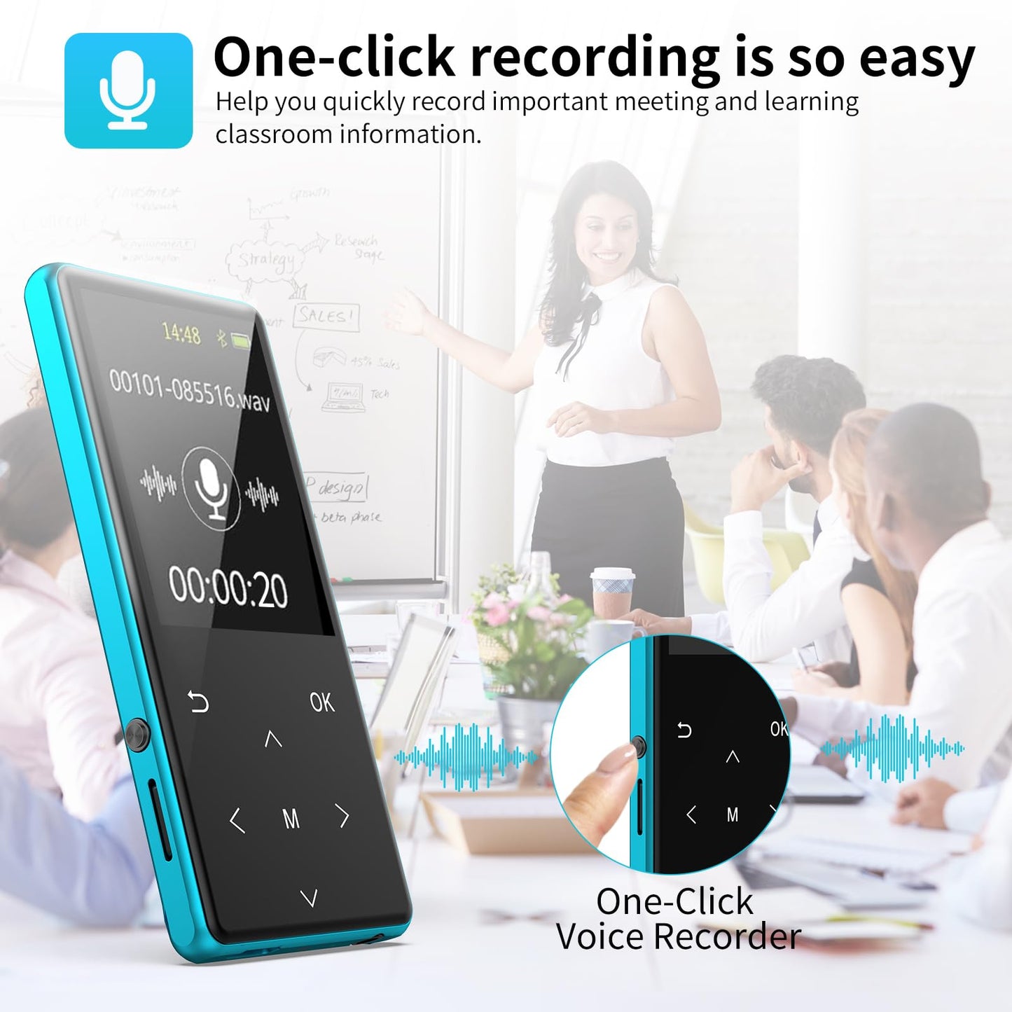 MP3 Player, 64GB MP3 Players Safuciiv MP3 with Bluetooth 5.3, 2.4 in Screen, Lossless Music Player, Support FM Recording, for Gym, Camping, Sports (Blue)