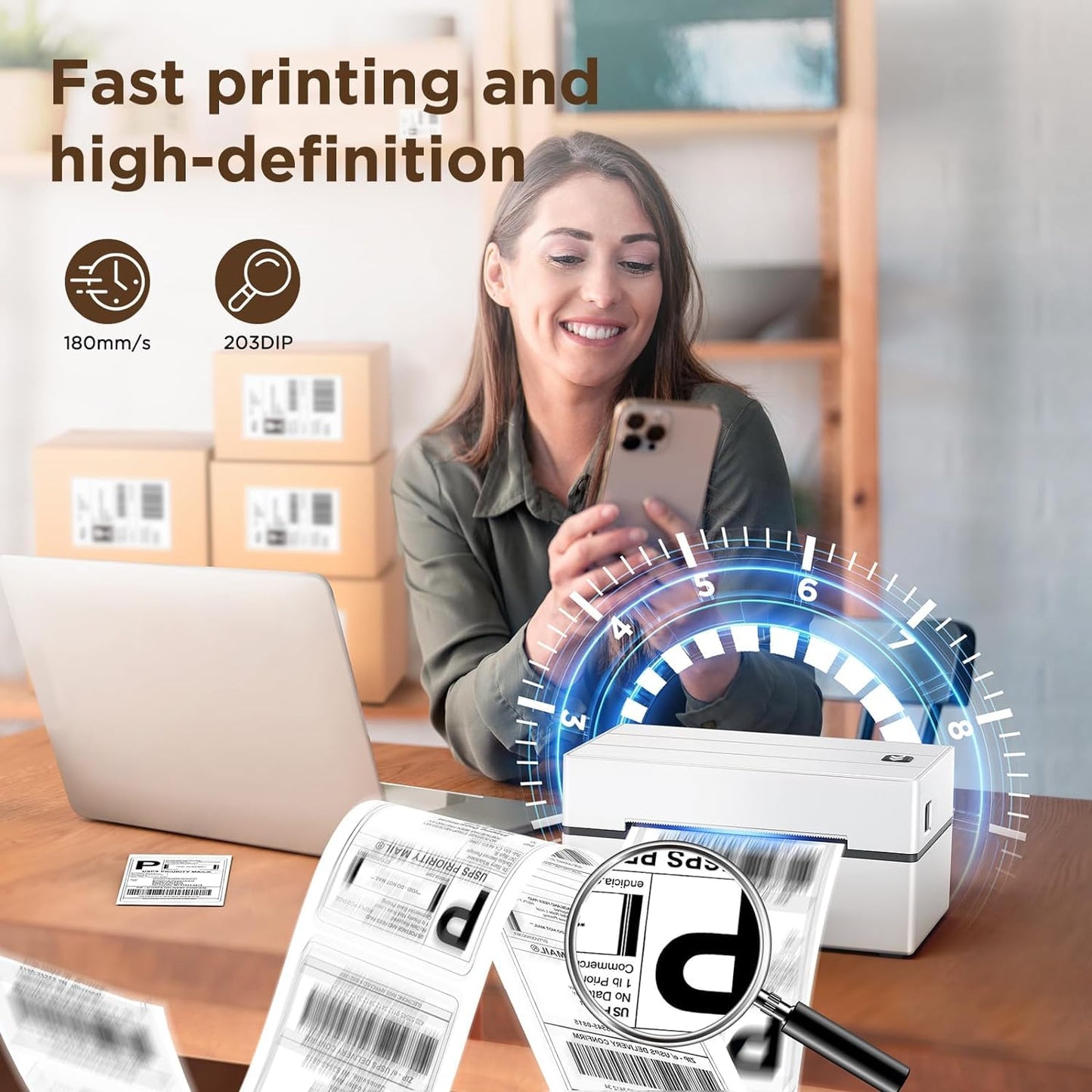 Tengyue Bluetooth Thermal Label Printer - Wireless 4x6 Shipping Label Printer for Small Businesses and Home Offices, Compatible with Windows, Mac, iOS, Android, Amazon, Etsy, Ebay, Shopify, USPS