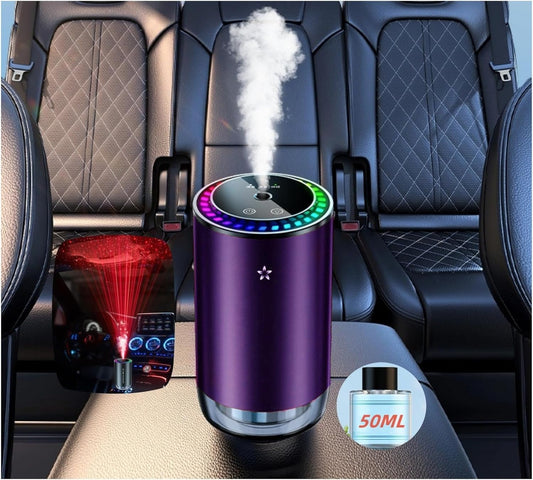 Smart Car Air Fresheners Rechargeable Pickup Sound 50ML Botanical Perfume Colorful Atmosphere Light Adjustable Concentration AI Intelligent Sensing Nano Atomization Auto On/Off for Car Home (Black)