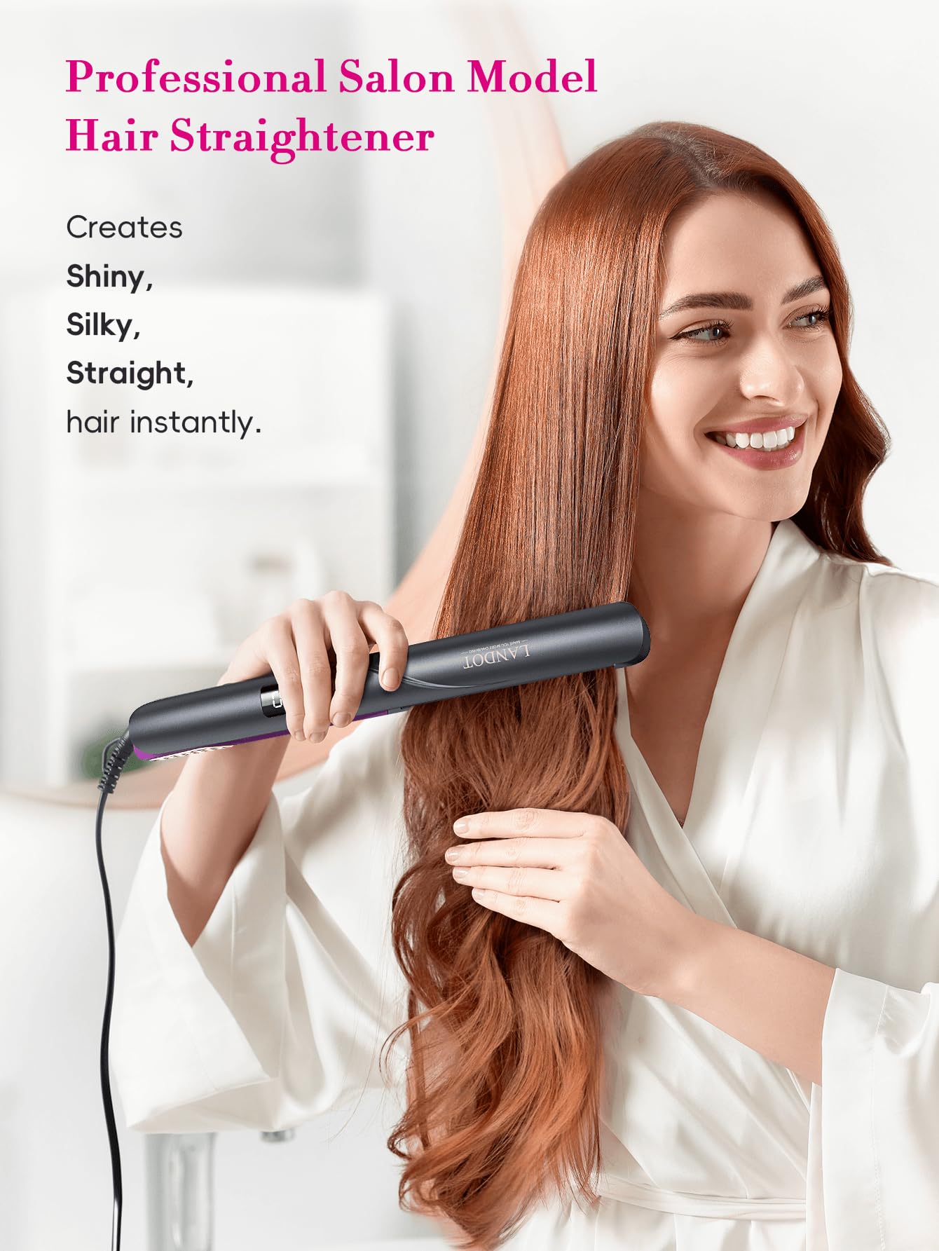 LANDOT Ceramic Ionic Hair Straightener with Travel Pouch