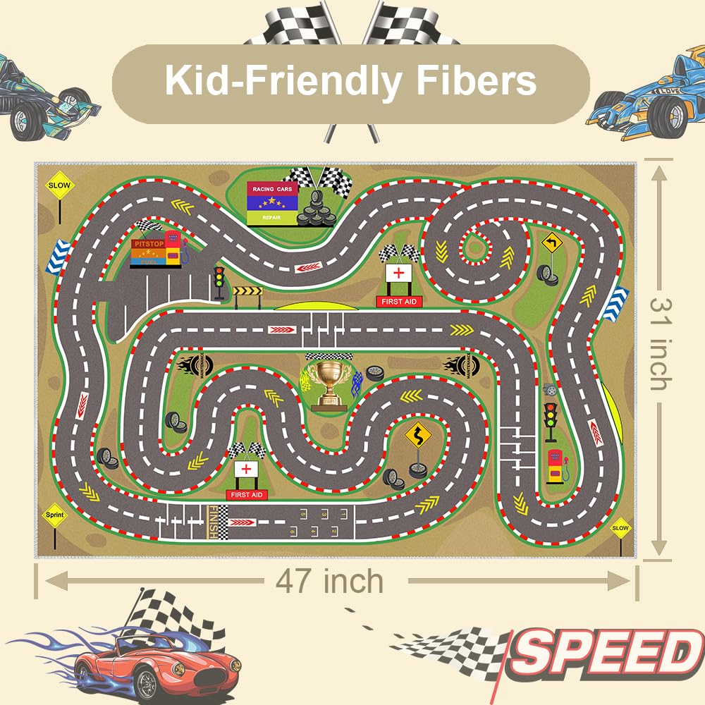 Race Track Playmat Rug for Kids Playroom
