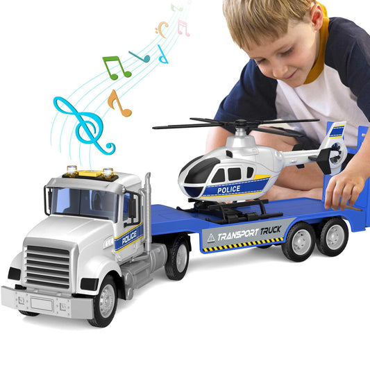 DOWELLIN Police Truck Toy with Helicopter for Kids