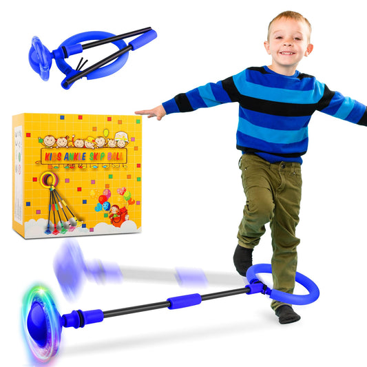 Ankle Skip Ball for Kids, Foldable Colorful Light Flash Wheel Skip It Ball for Kids, Adults, Indoor Outdoor Game Toys for Kids Girls Boys, Gift for Girls, Boys Ages 5 6 7 8 9 10 11 12 Years Old- Blue