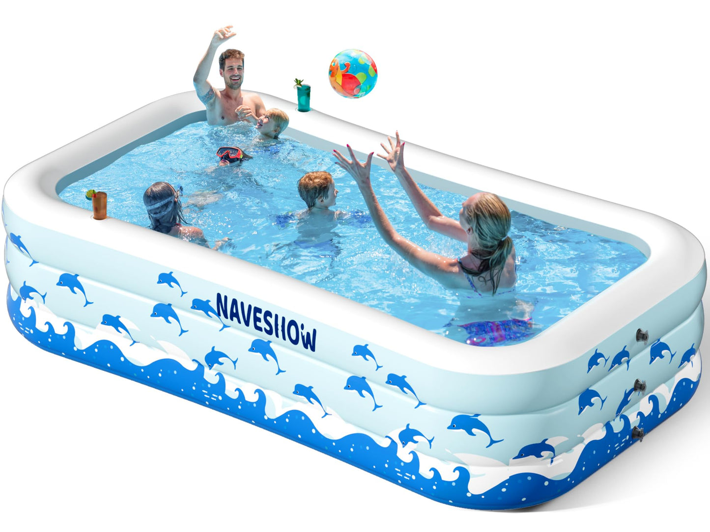 Inflatable Swimming Pool with Seats, 130" x 72" x 22" Full-Sized Durable PVC Thickened Above Ground Family Blow Up Pool for Outdoor Summer Water Party Backyard Garden Lawn