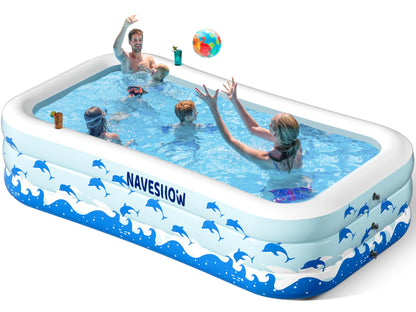 Inflatable Swimming Pool with Seats, 130" x 72" x 22" Full-Sized Durable PVC Thickened Above Ground Family Blow Up Pool for Outdoor Summer Water Party Backyard Garden Lawn