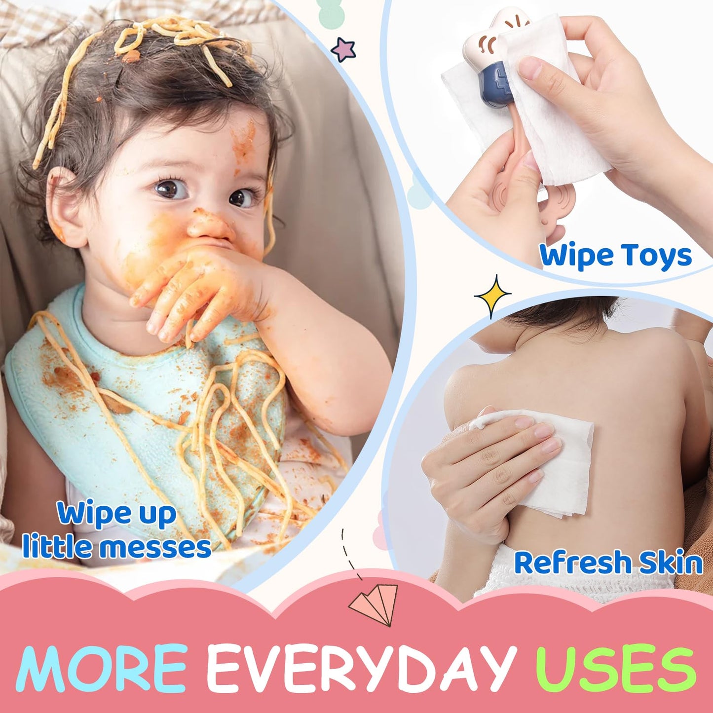 Beitier Baby Wipes, Unscented Wet Wipes 480 Count, 99.9% Water Wipes, Thick and Soft, Gentle for Sensitive Skin, Perfect for babies and adults on the go (24 Pack)