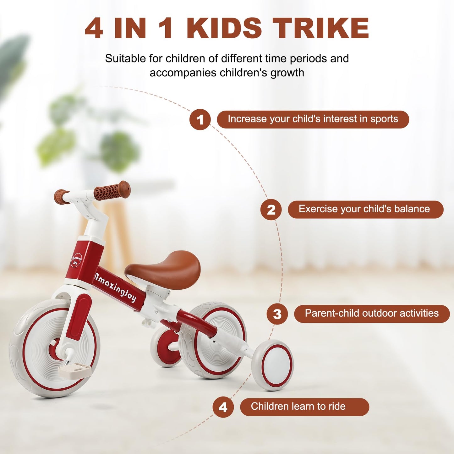 4-in-1 Toddler Tricycle for Ages 2-5