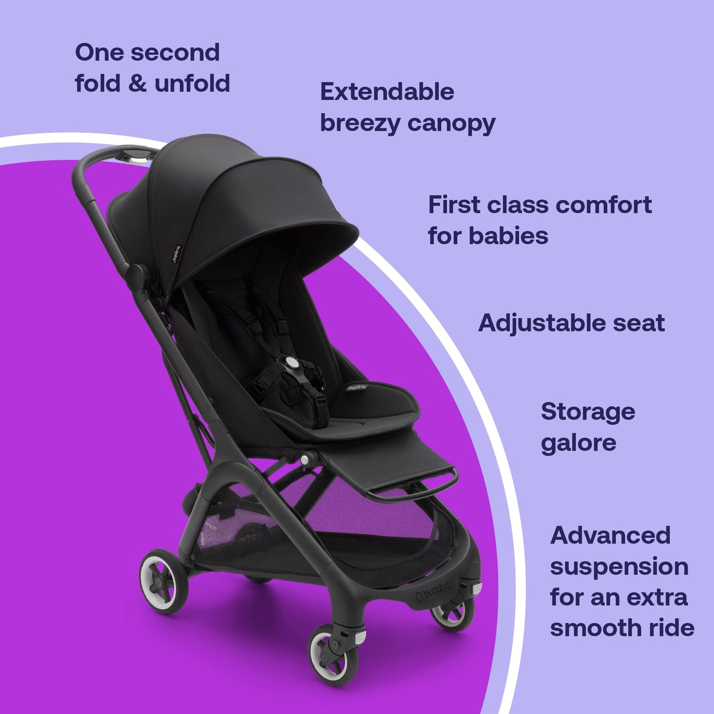 Bugaboo Butterfly - 1 Second Fold Ultra-Compact Stroller - Lightweight & Compact - Great for Travel - Midnight Black