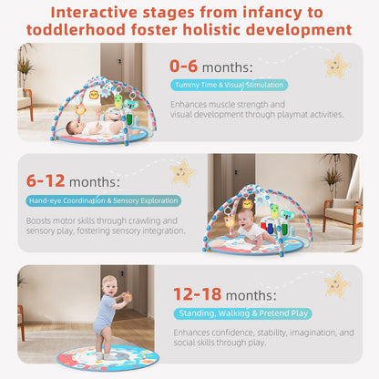 Baby Tummy Time Playmat with 4 Toys & Mirror