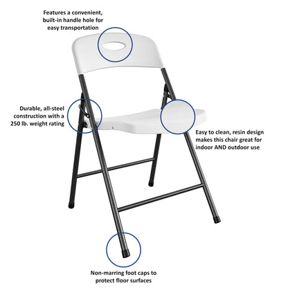 COSCO Solid Resin Folding Chair, 4-Pack, White