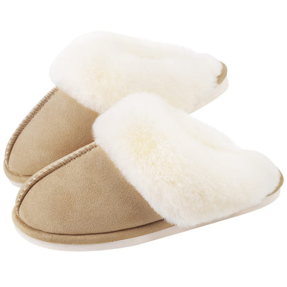 Parlovable Women's Slippers Fuzzy Warm Comfy Faux Fur Slip-on Fluffy Bedroom House Shoes Memory Foam Suede Cozy Plush Breathable Anti-Slip Indoor & Outdoor Winter Beige 9-10