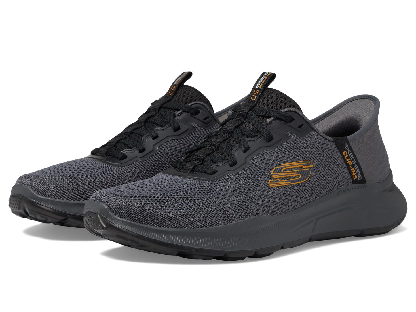 Skechers Men's Slip-in Sneakers, Charcoal/Orange, Size 10